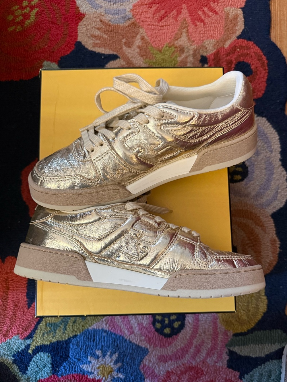Fendi Match Gold Leather Nappa Sneakers - Picture 3 of 11